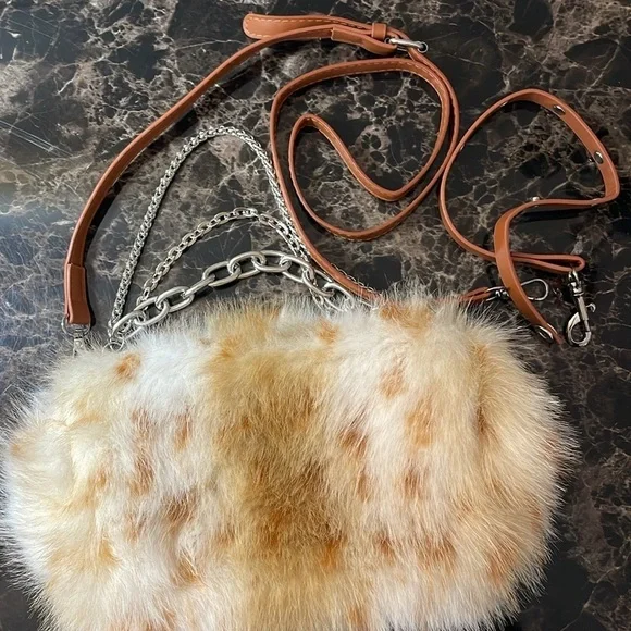 Tan Plush Chain Handbag - Picture 6 of 12